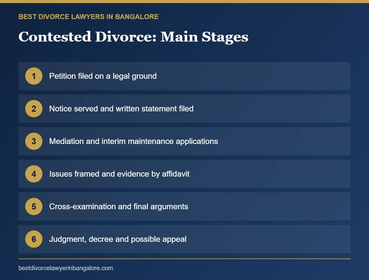 Main stages of a contested divorce case in India